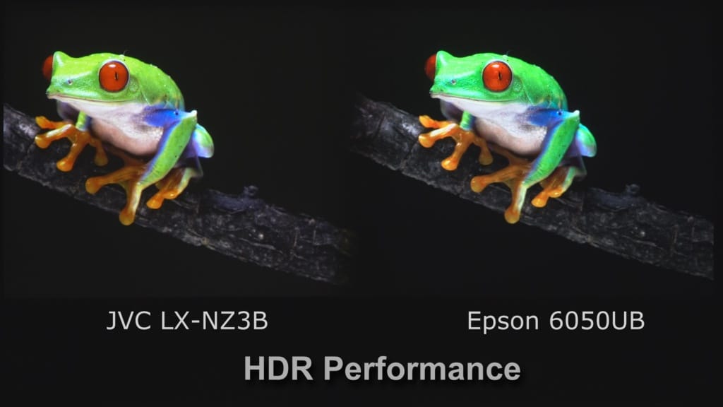 Good color, 4K and HDR dynamic range provide for very lifelike and vivid images. Here, if you look closely you can see the slightly better blacks of the Epson and the slightly better auto tone mapping of the JVC.
