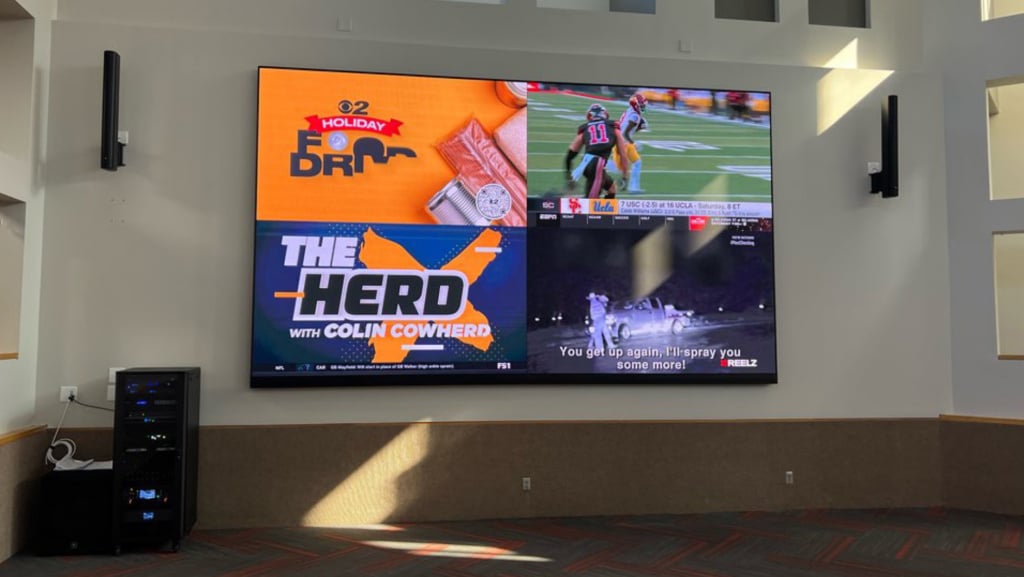 220-inch direct-view LED video wall in the Southern Utah University student center lobby